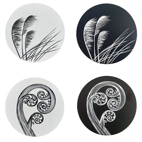 Jo Luping Design - Ponga & Toetoe set of 4 Coasters