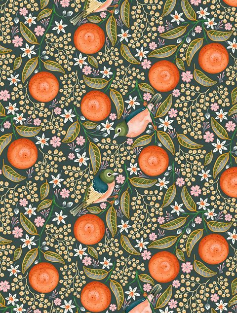 Catherine Marion Cotton Tea Towel Waxeyes & Manadarins